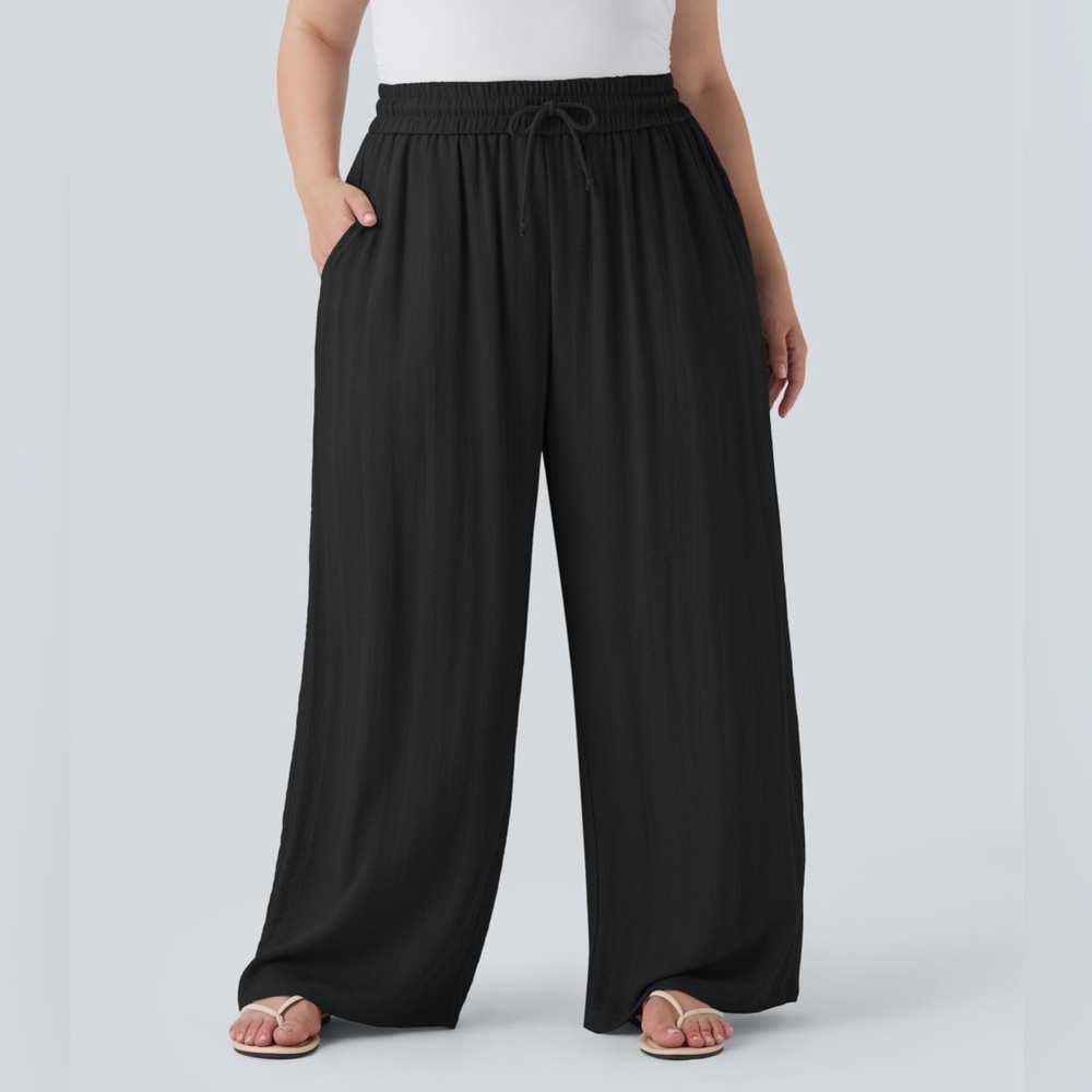 Halara Linen-Feel Wide Leg Pants - 2X - Black